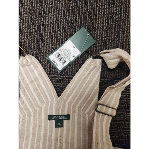 NWT Wild Fable tan striped bibs. Features wide legs and 3 button sides - Picture 9 of 12